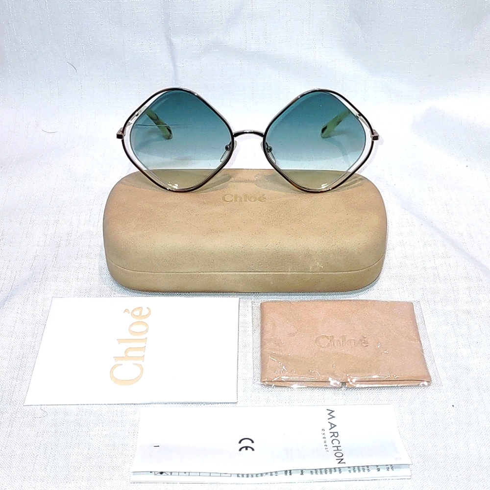 Chloé Poppy 57mm Diamond Shape Sunglasses-Blue Havana - Picture 1 of 13